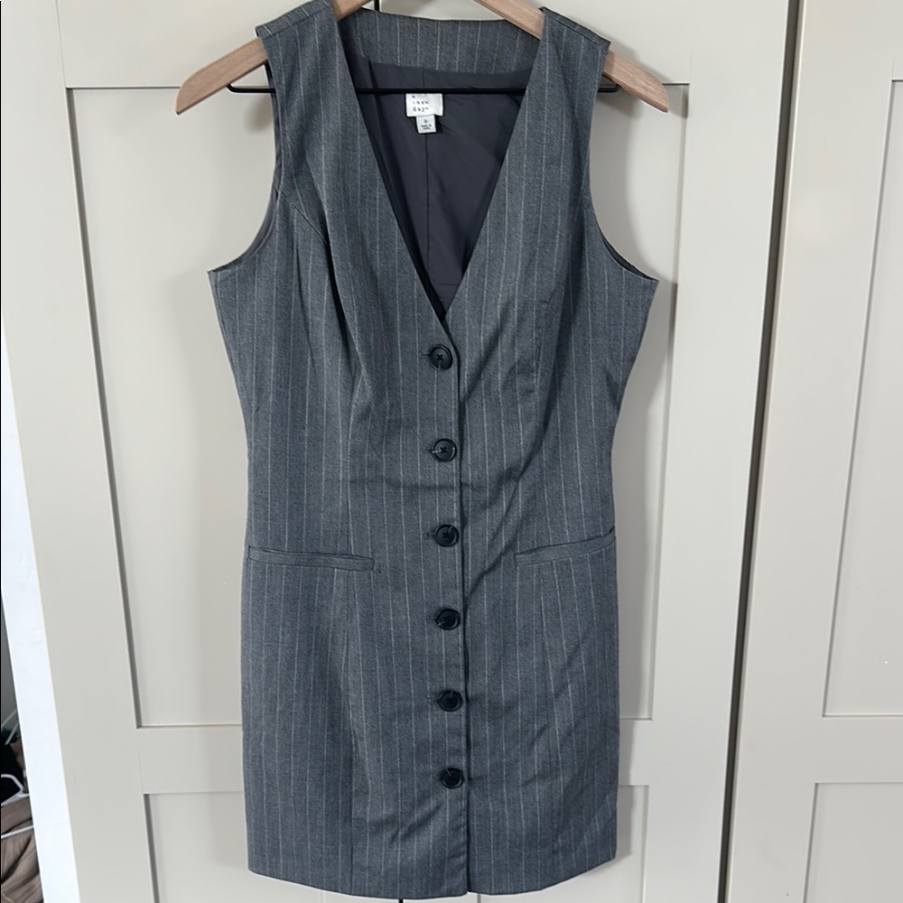Gray Pinstripe Button Down Vest Dress